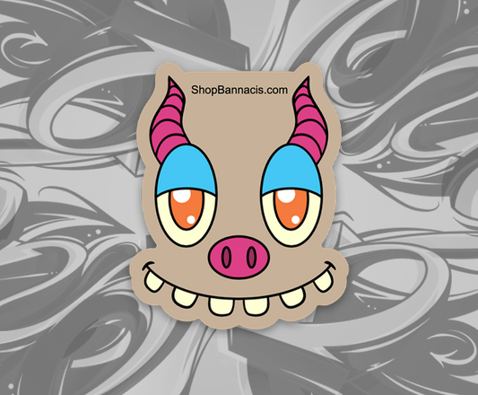 sticker of a face with horns smiliing